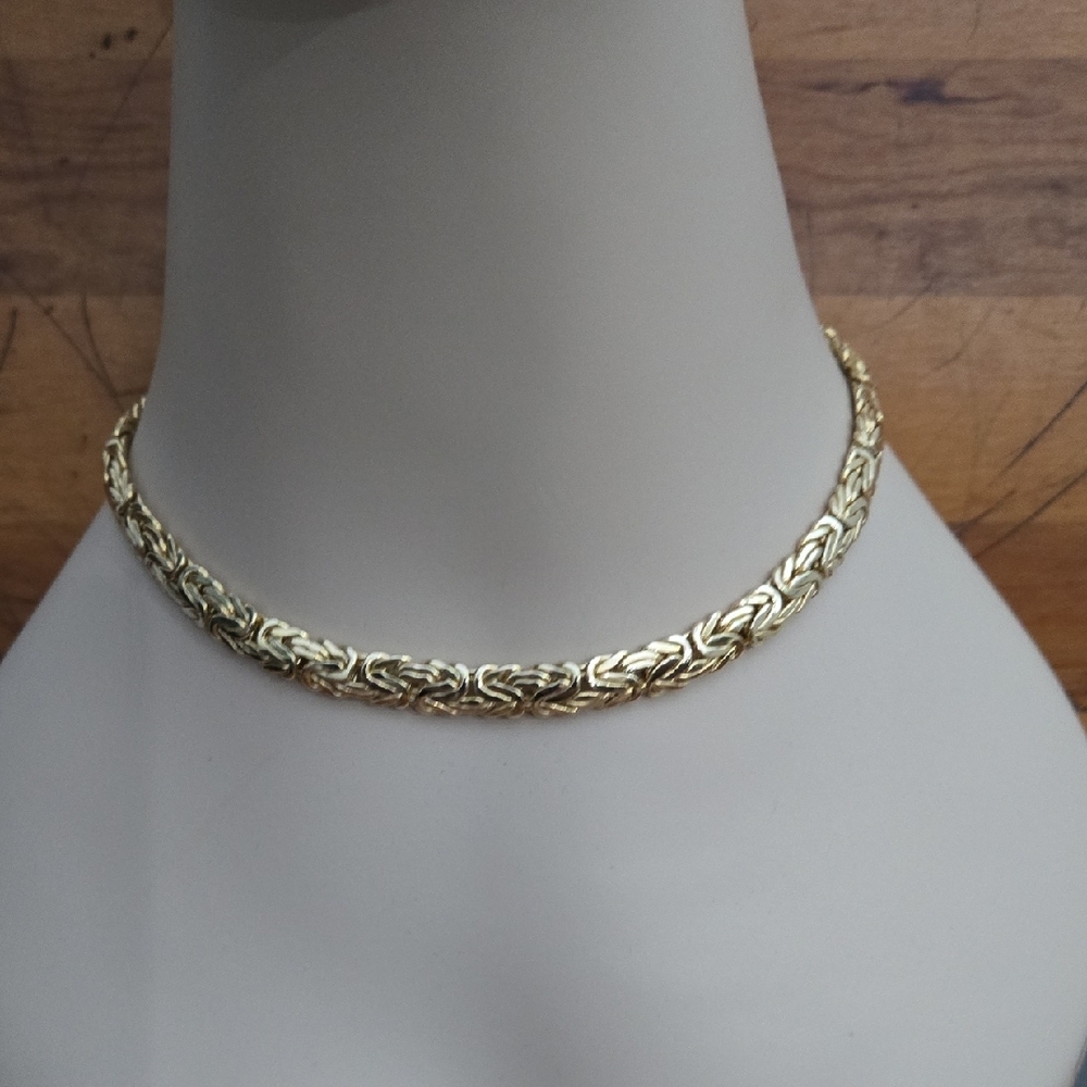 VINTAGE LUXURIOUS 14K YELLOW GOLD BYZANTINE CHAIN NECKLACE 16 INCH LOBSTER CLAW - Picture 11 of 14